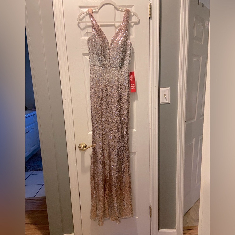 Pink and silver ombré sequence gown.